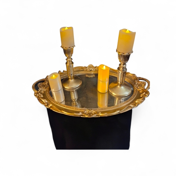 Elegant Gold Candle Holder Tray - Picture 2 of 2